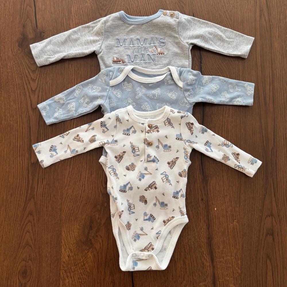 Tamari 3-Pack Baby Boys Long Sleeve One-Pieces in Blue and Cream, Size 0-3M